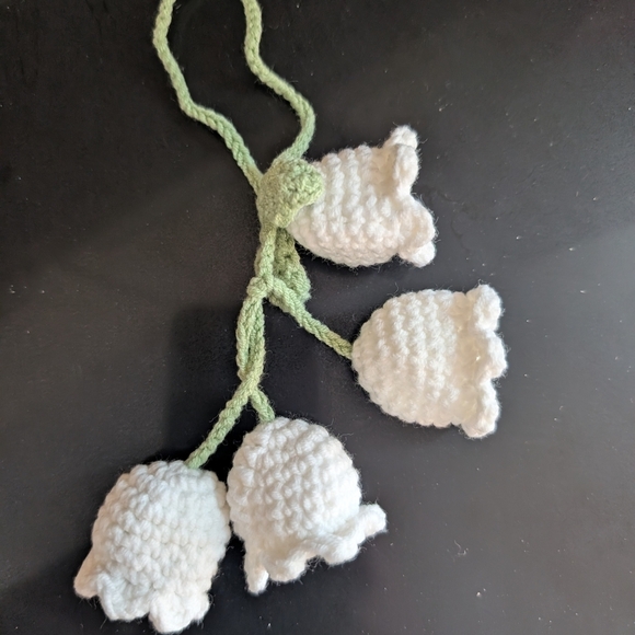 Handbags - Handmade Crochet White Flower Bag Charm Green White Floral